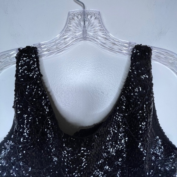 VINTAGE Sequined Black Beaded Evening Sleeveless Top - Picture 3 of 6